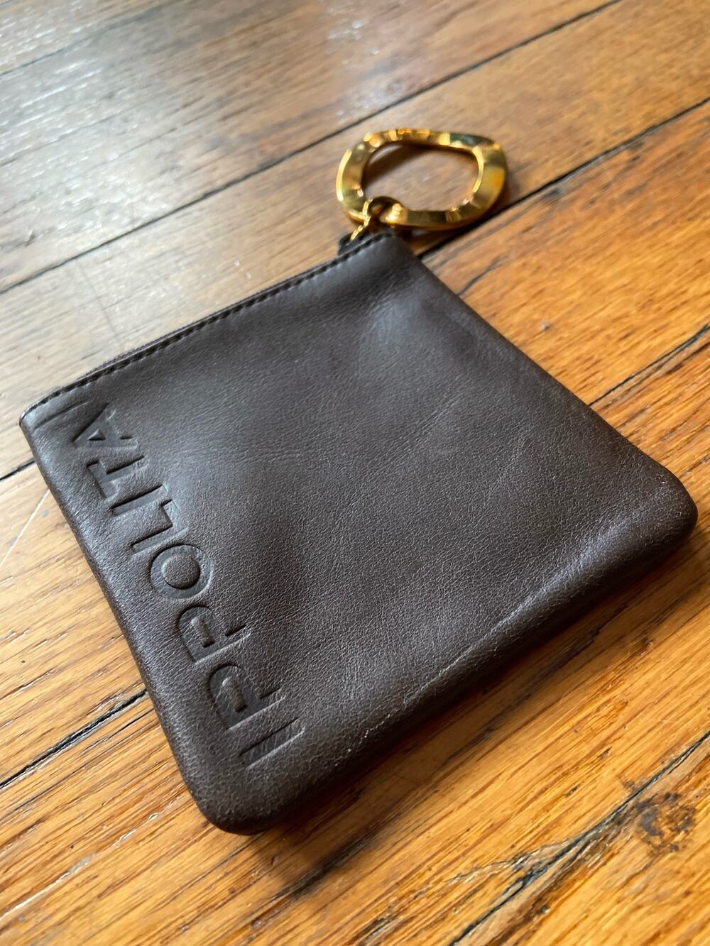 IPPOLITA Brown Leather Coin Purse w/Embossed Logo